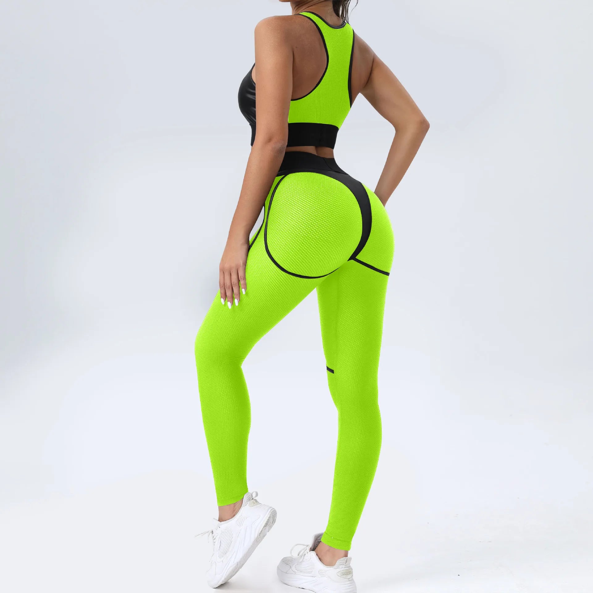 Faux Leather & Mesh Workout Set