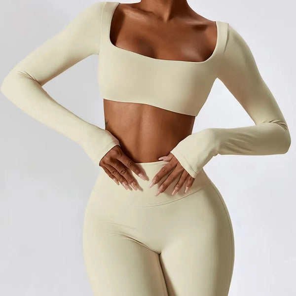 Long Sleeve Crop Top – Square Neck Activewear Top