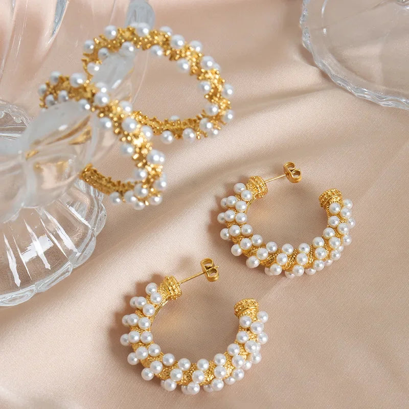 Pearl Cluster Hoop Earrings