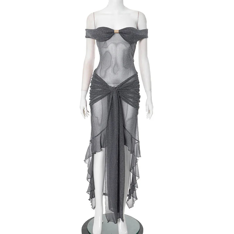 Sheer Glitter Cutout Maxi Dress