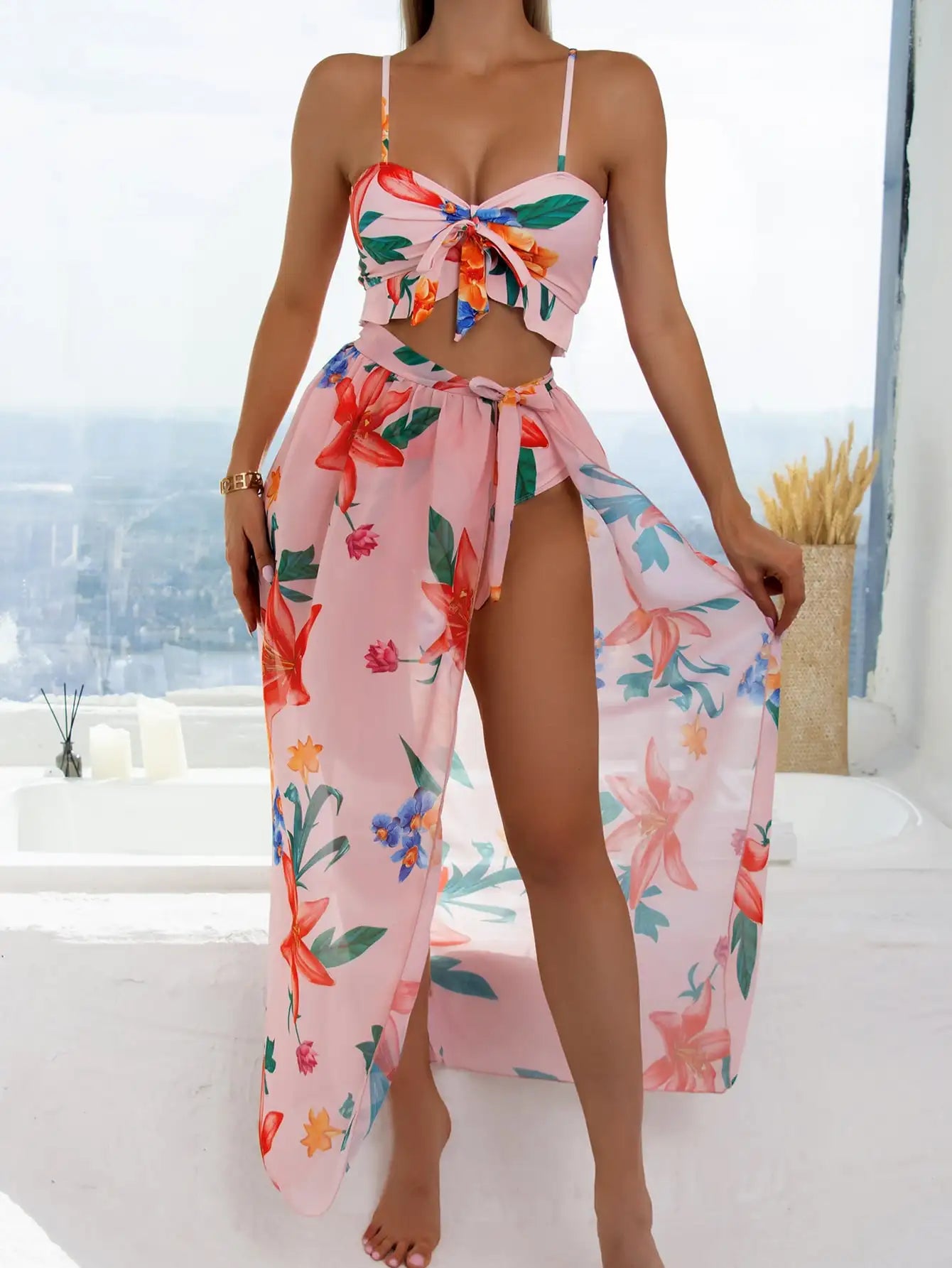 Floral Print Bikini & Sarong Set