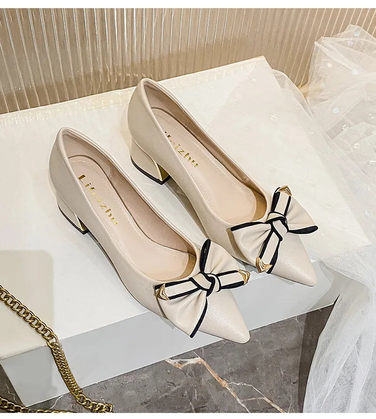 Bow Accent Block Heel Pumps