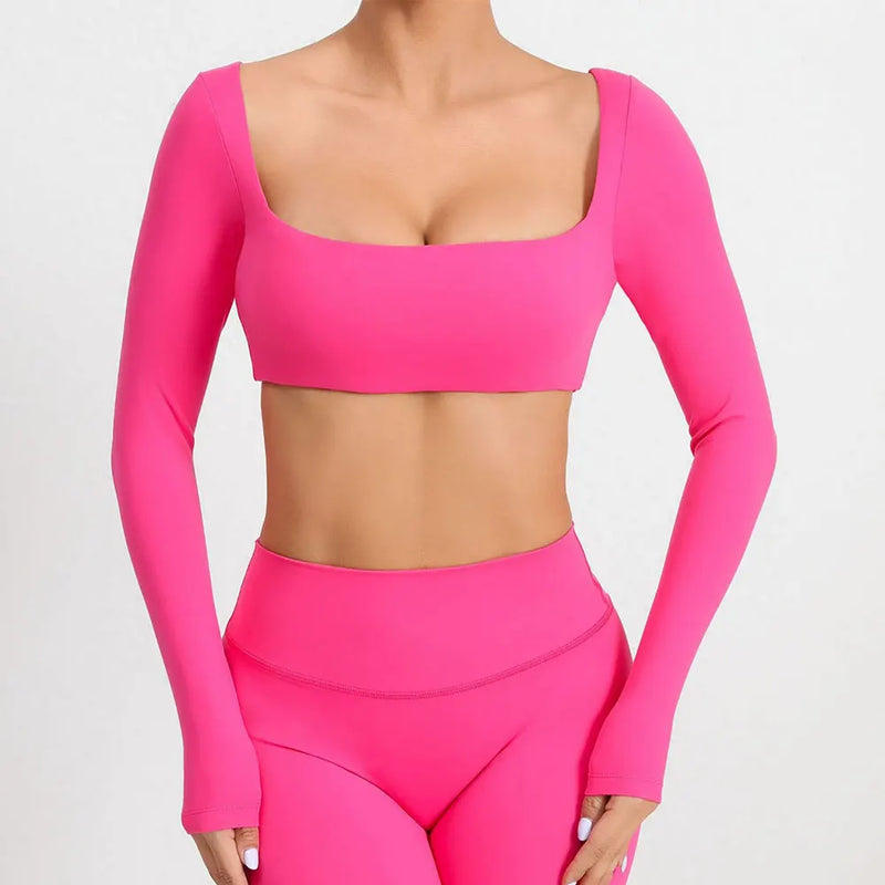 Square Neck Long Sleeve Crop Top