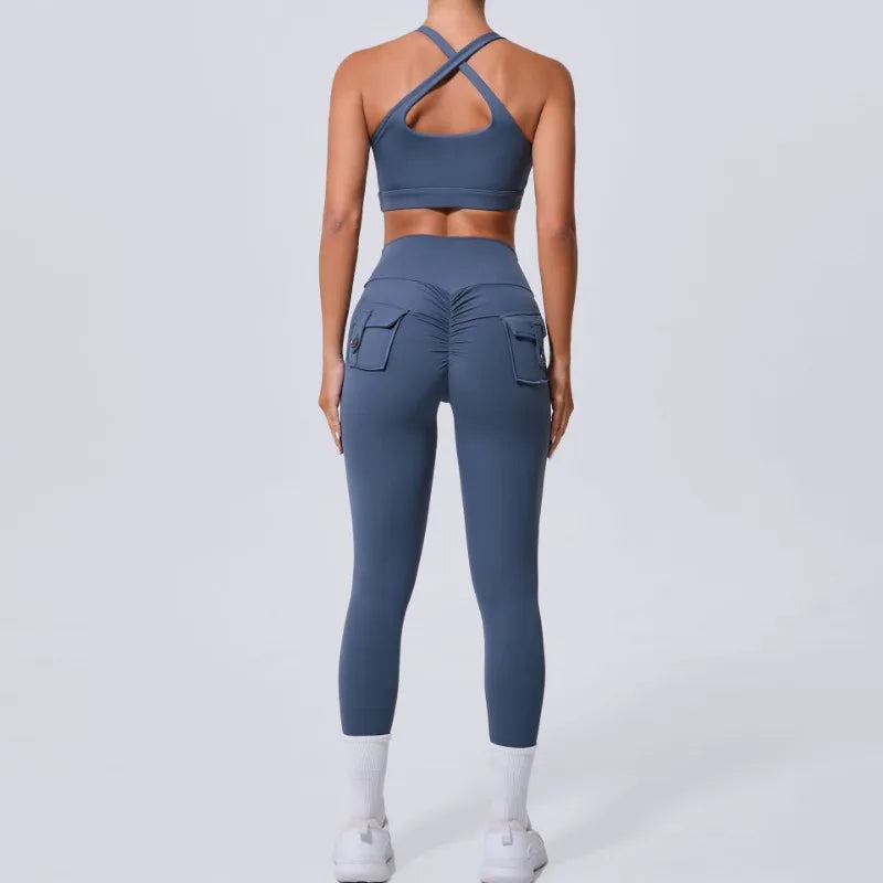 Cutout Sports Bra & High-Waist Pocket Leggings Set