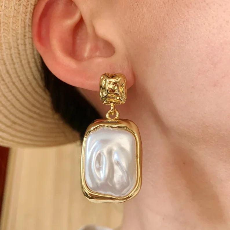 Molten Baroque Pearlescent Rectangle Drop Earrings