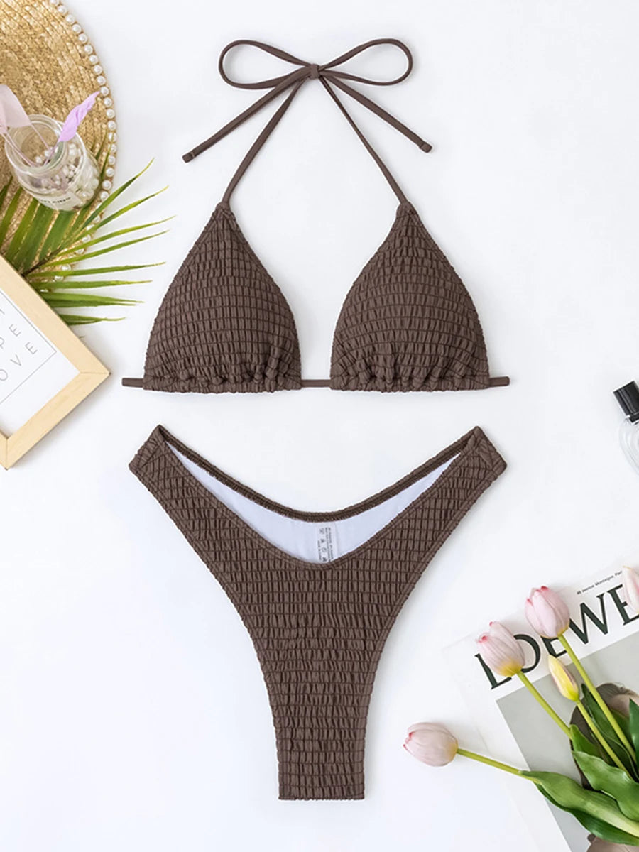 Smocked Triangle Bikini Set
