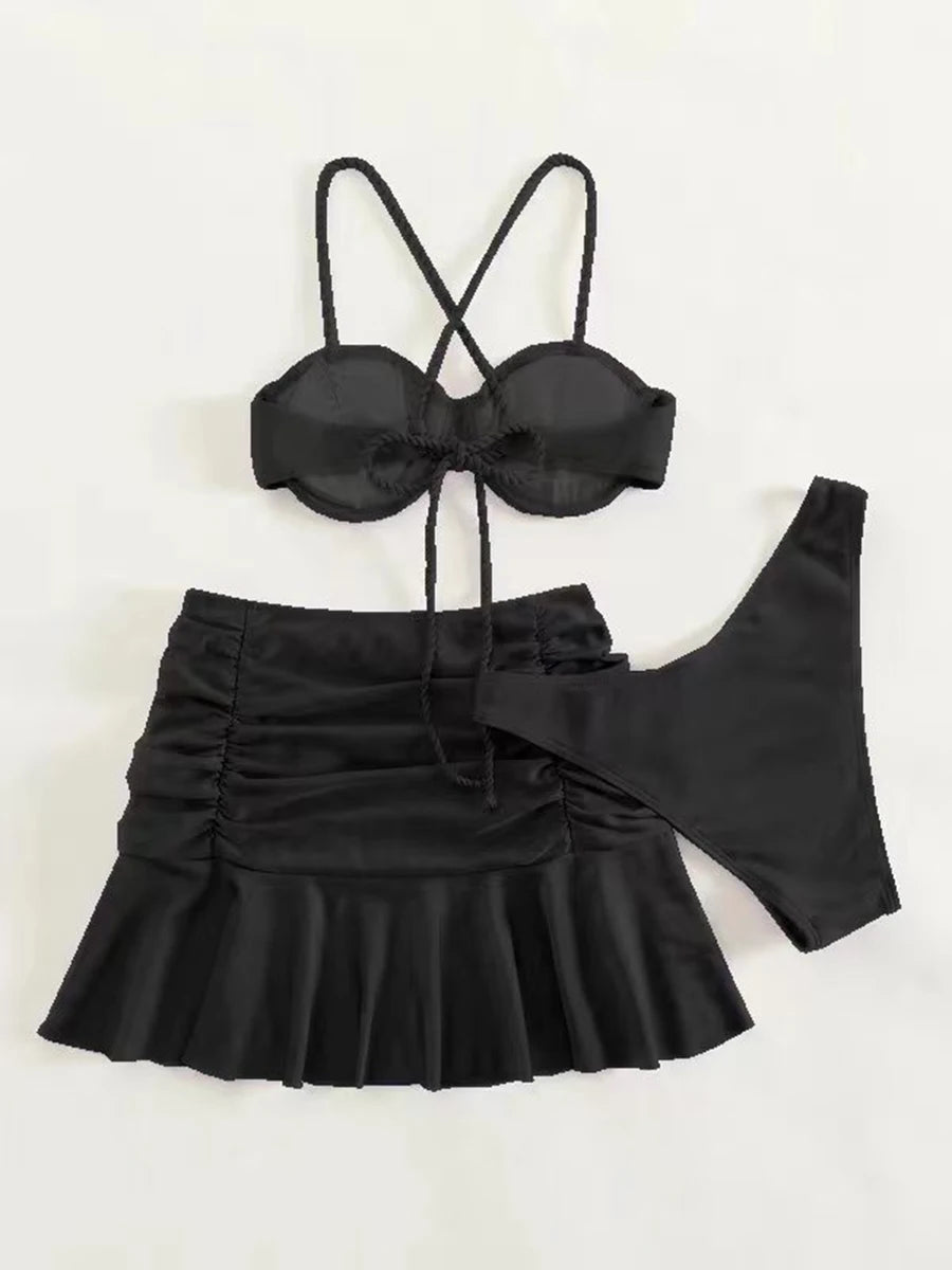 Braided Strap Bikini with Ruched Skirt