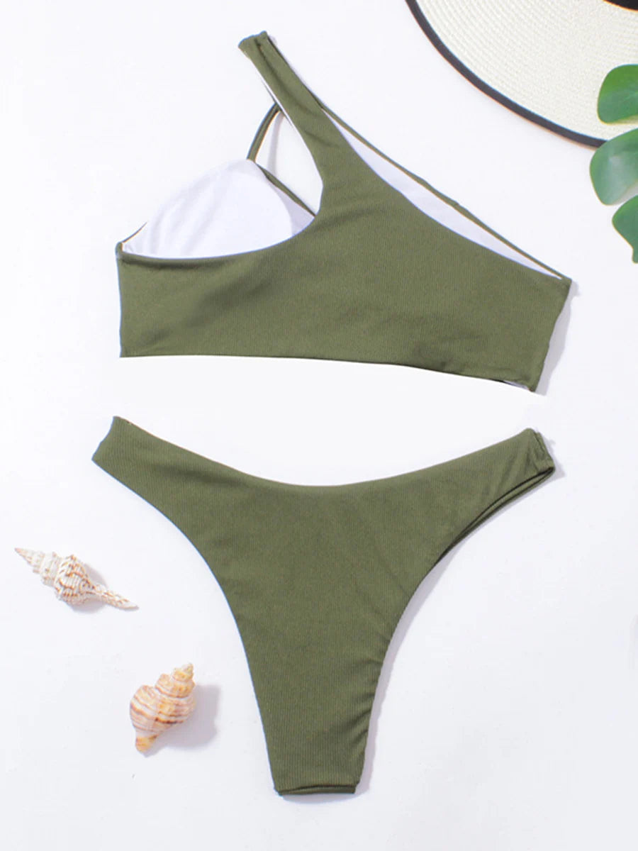 Ribbed Asymmetrical Bikini Set