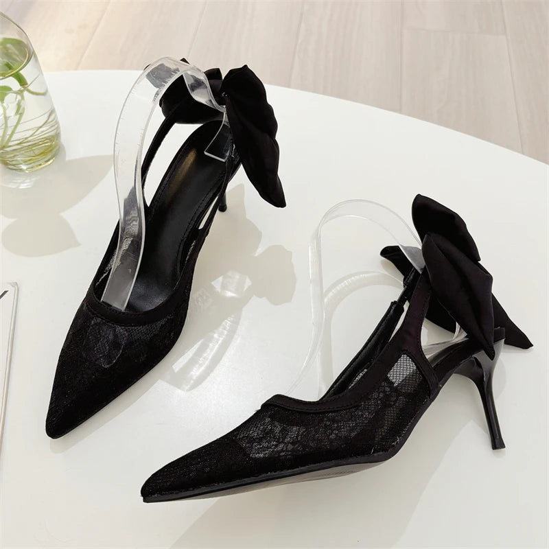 Lace Bow Slingback Heels