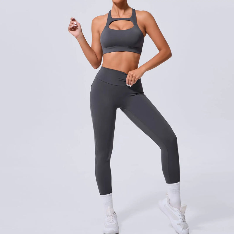 Cutout Sports Bra & High-Waist Pocket Leggings Set