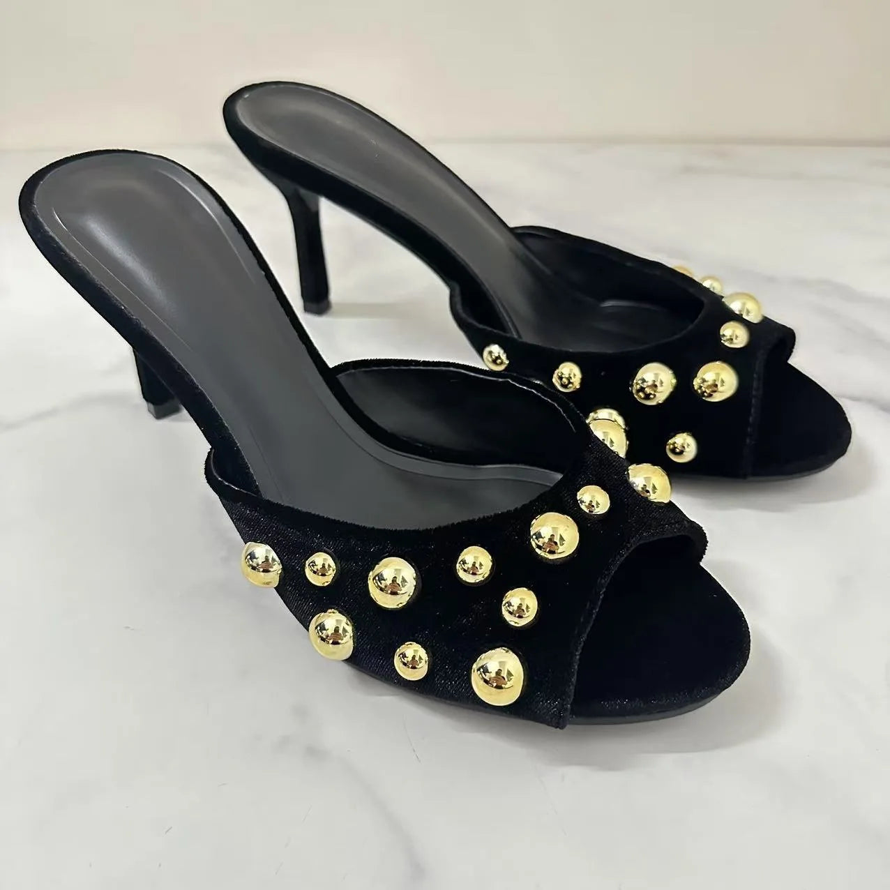 Studded Block Heel Mules