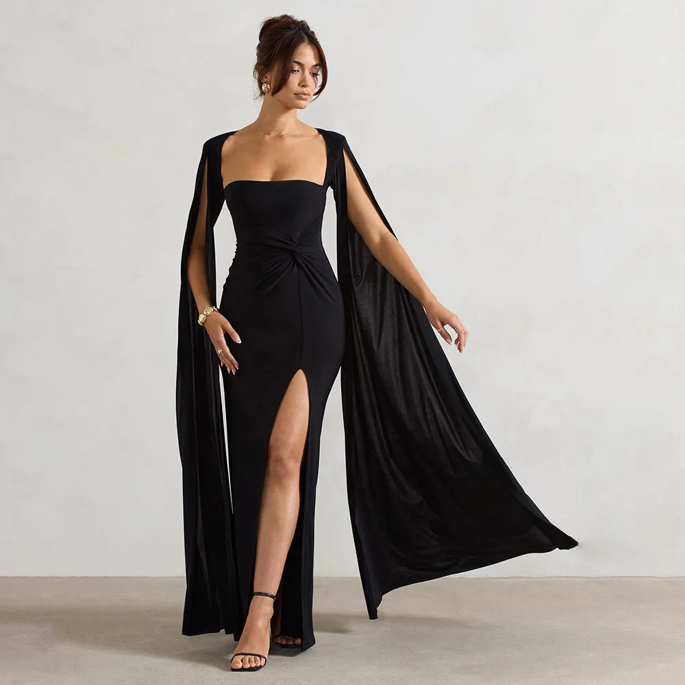 Cape Sleeve Strapless Evening Gown
