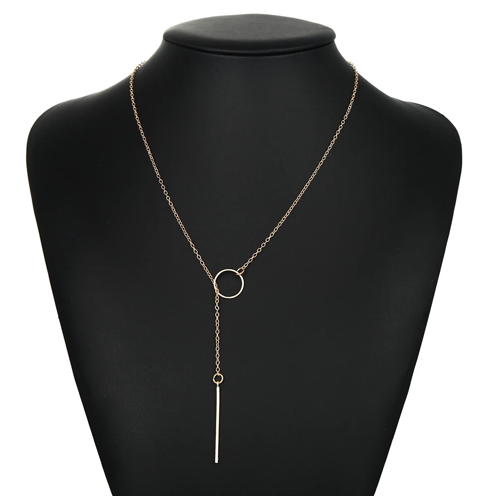 Minimal Circle Bar Lariat Necklace
