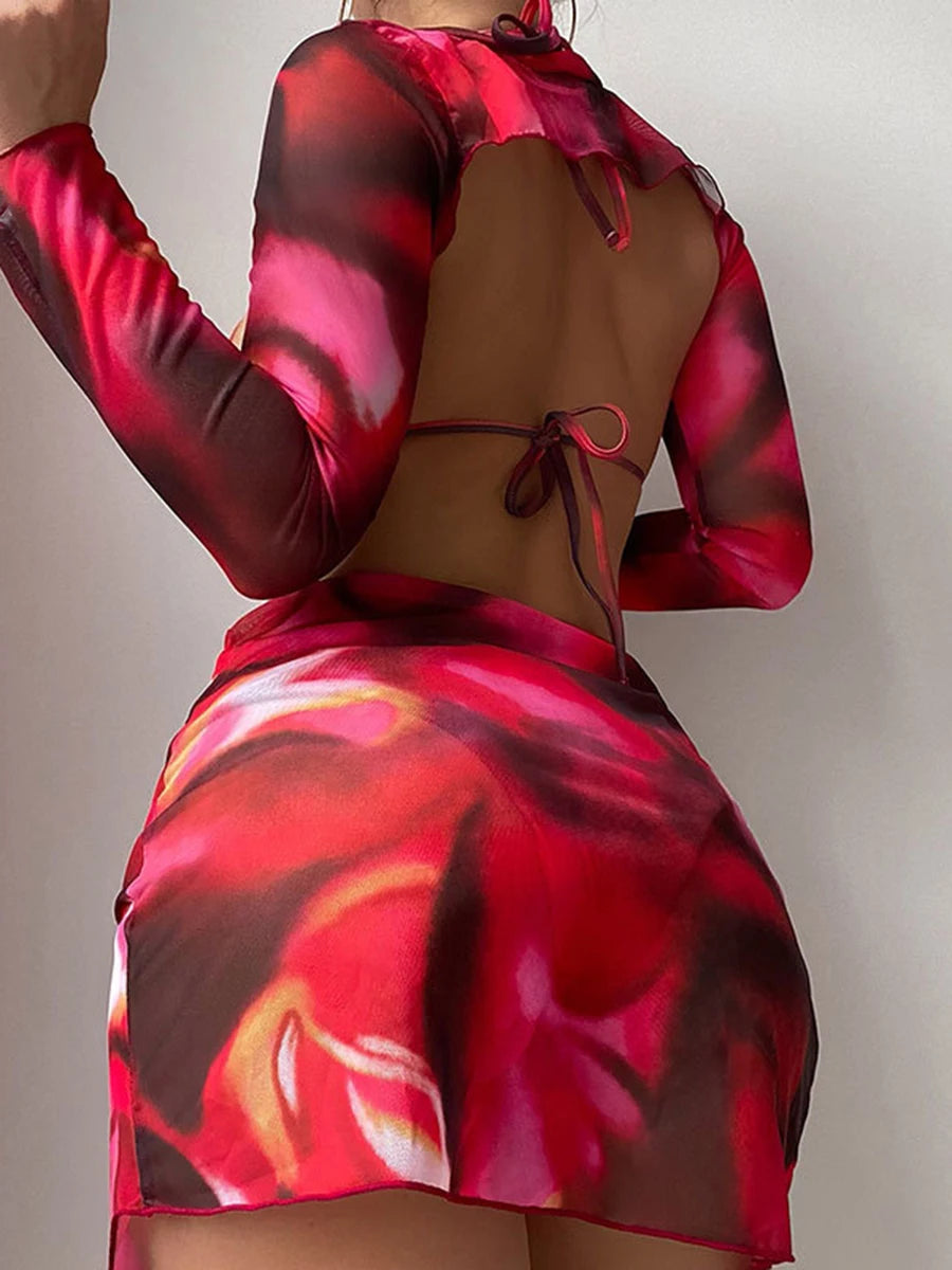Abstract Print Three-Piece Skirt Set