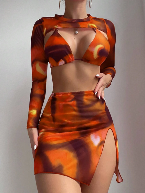 Abstract Print Three-Piece Skirt Set