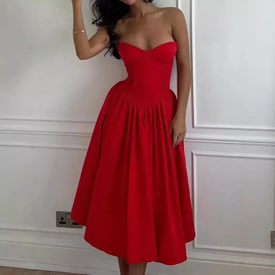 Strapless A-Line Midi Dress