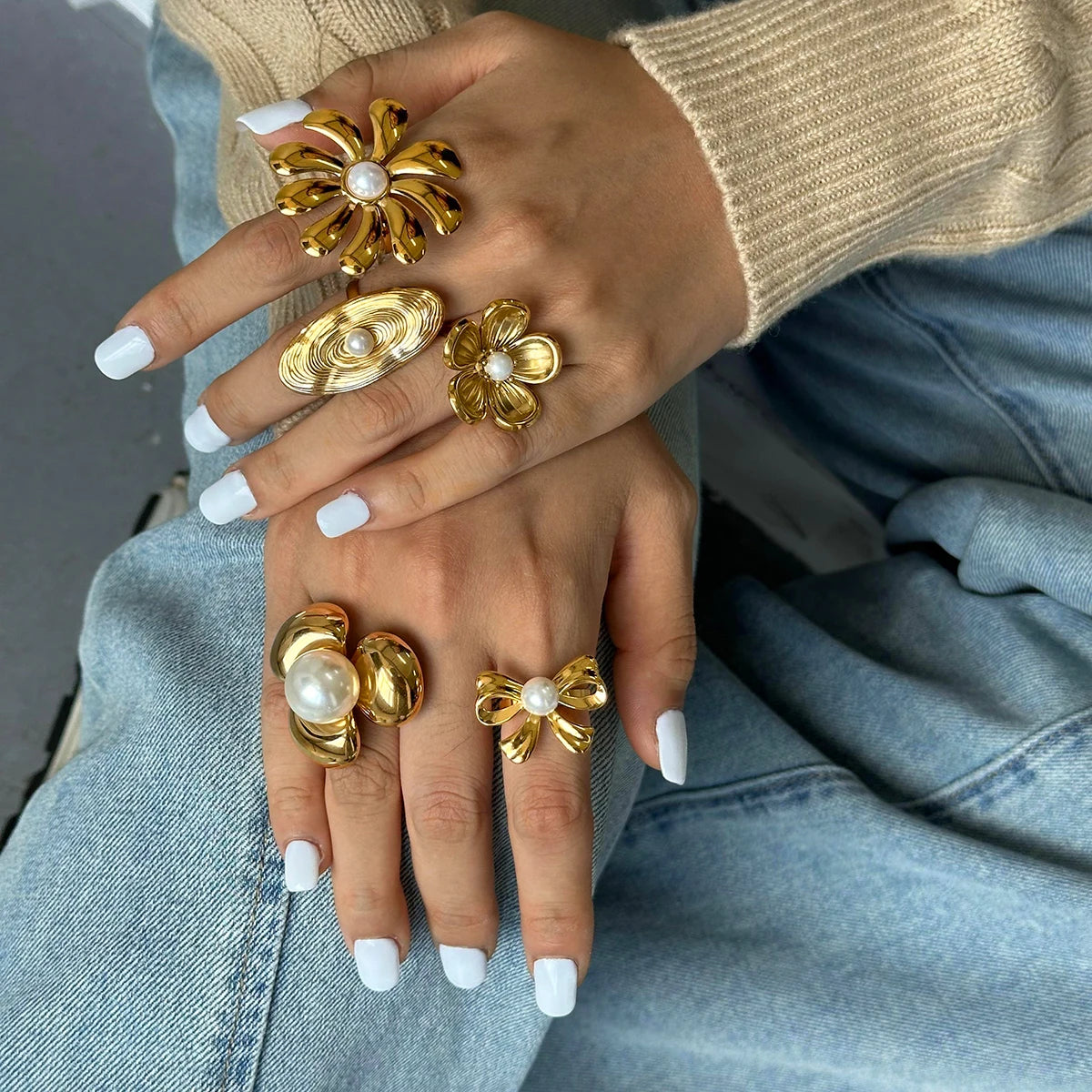 Pearl Bloom Flower Statement Ring