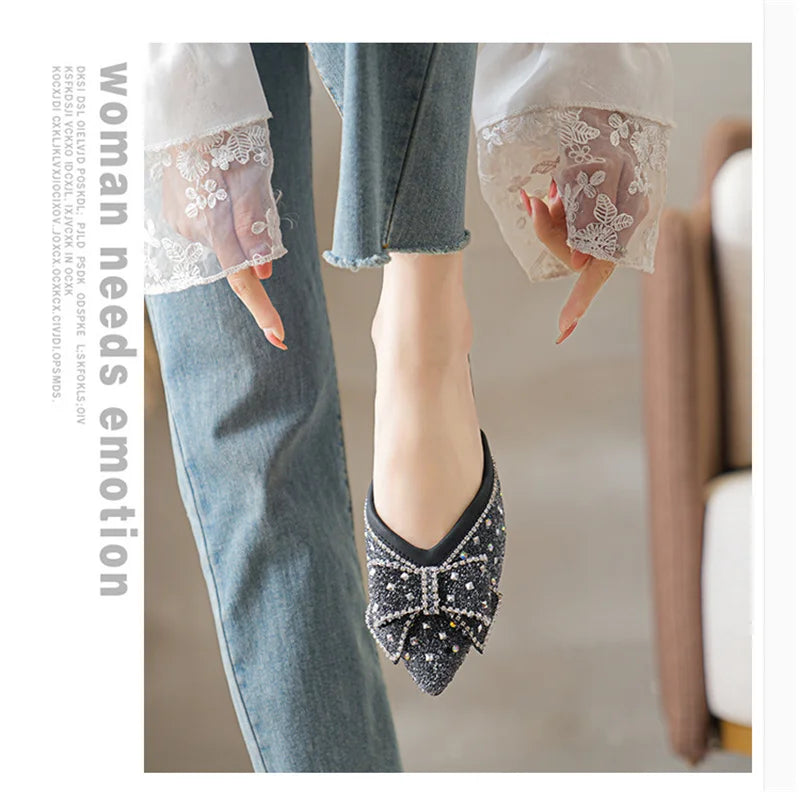 Crystal Bow Pointed Flats