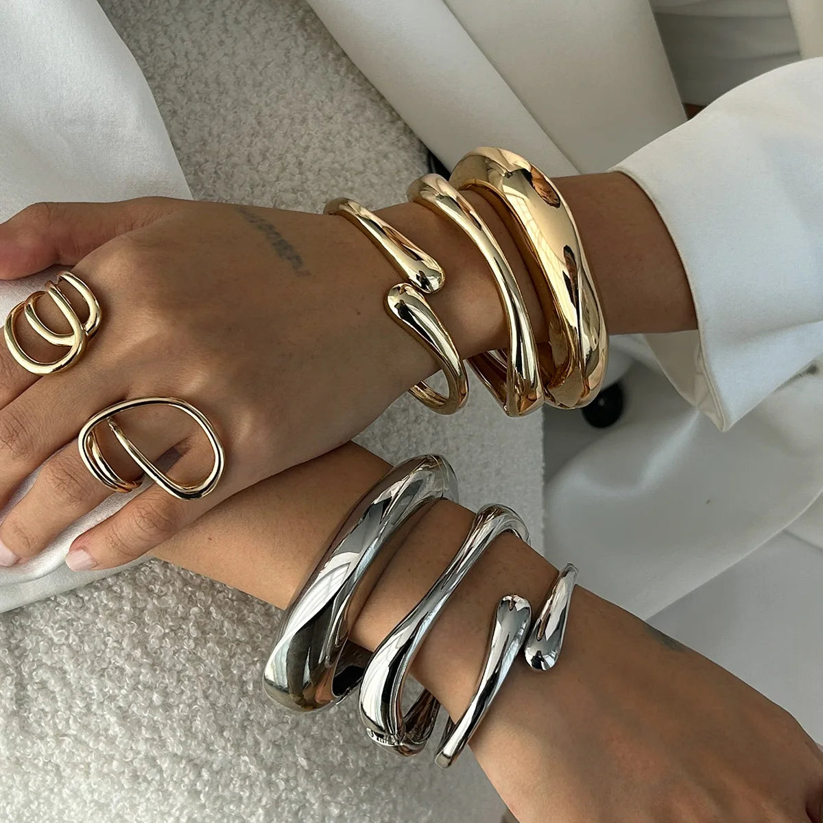 Bold Sculptural Bracelet & Ring Set