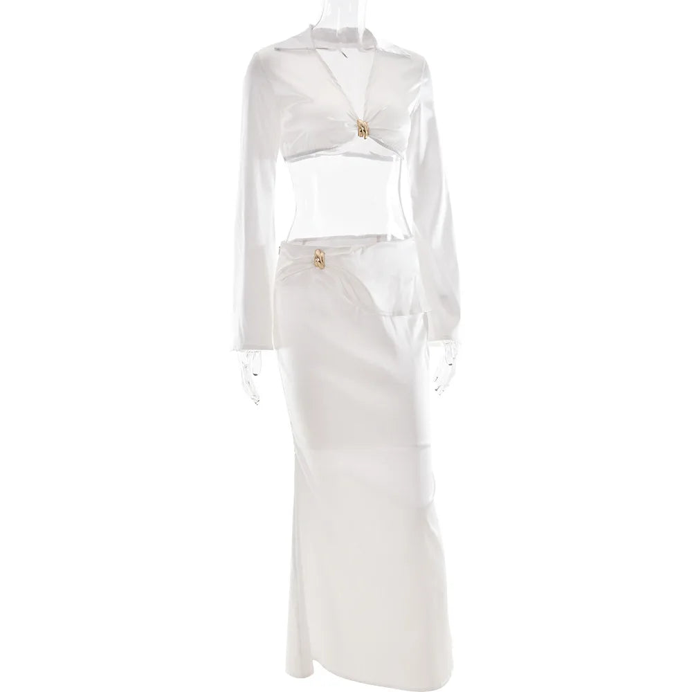 Satin Cutout Maxi Two-Piece Set