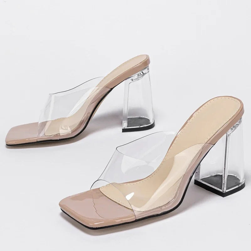 Clear Strap Block Heel Sandals