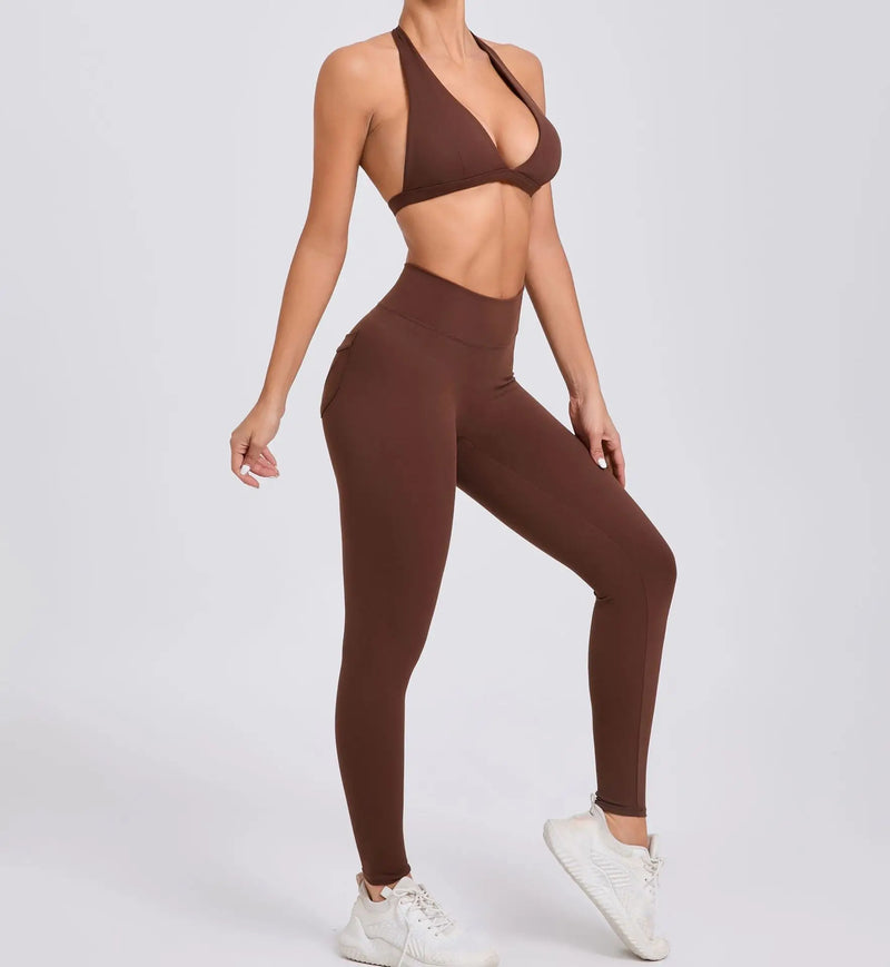 Twist-Front Halter Leggings Set