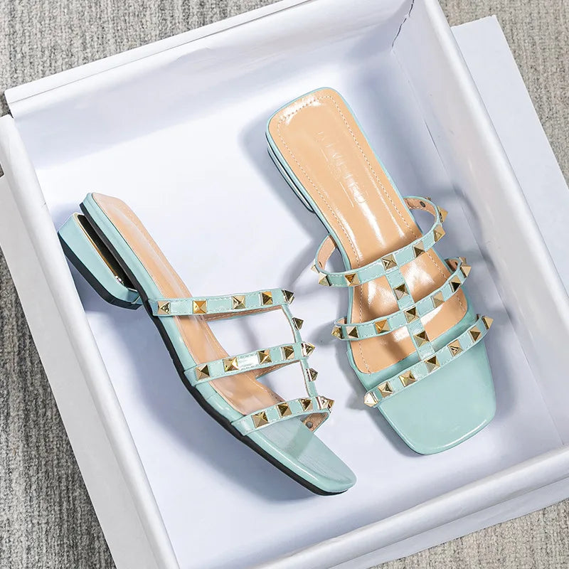 Studded Strap Block Heel Sandals