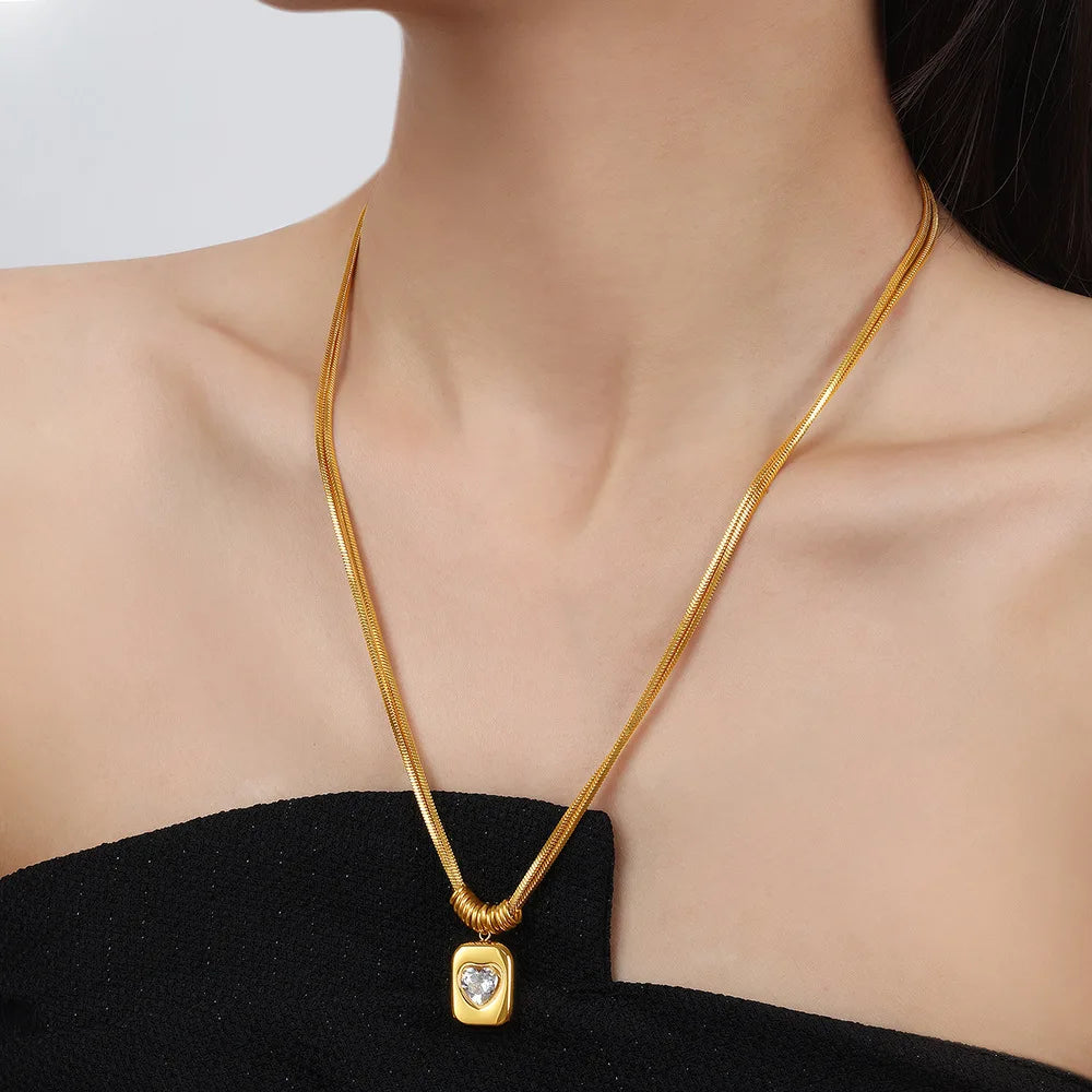 Gold Heart Crystal Pendant Necklace