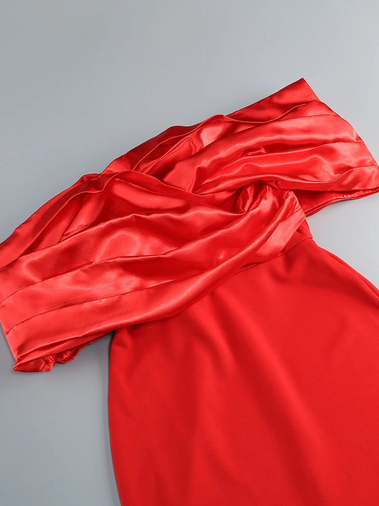 Off-Shoulder Satin Evening Gown