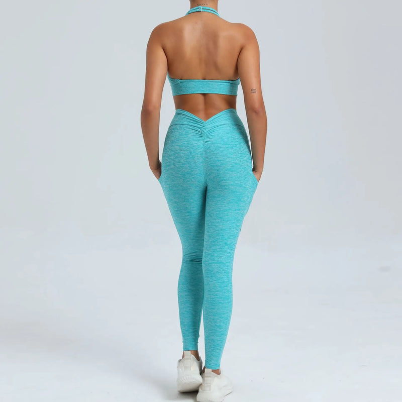 Halter Bra & Pocket Leggings Workout Set