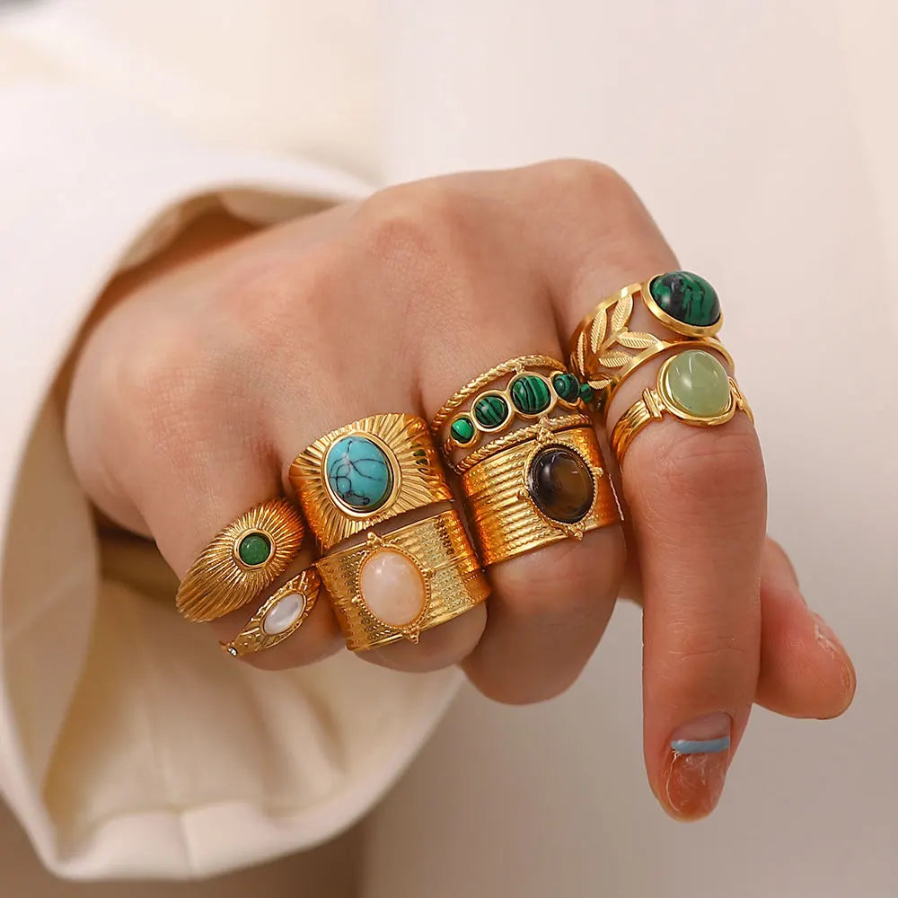 Boho Gemstone Statement Ring Set