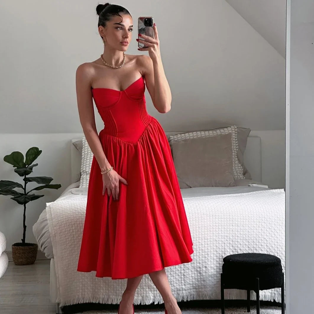 Strapless A-Line Midi Dress