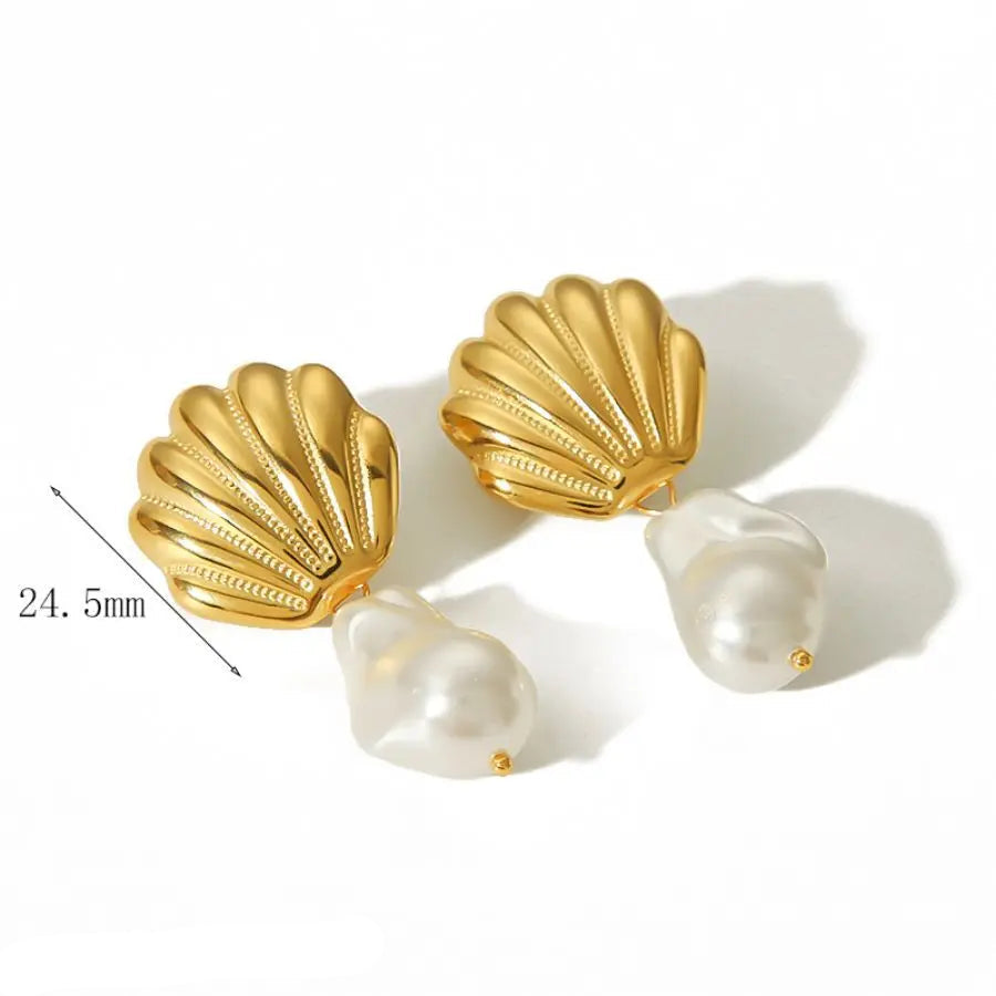 Seashell Pearl Drop Earrings
