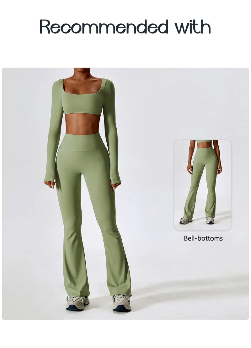 Long Sleeve Crop Top – Square Neck Activewear Top