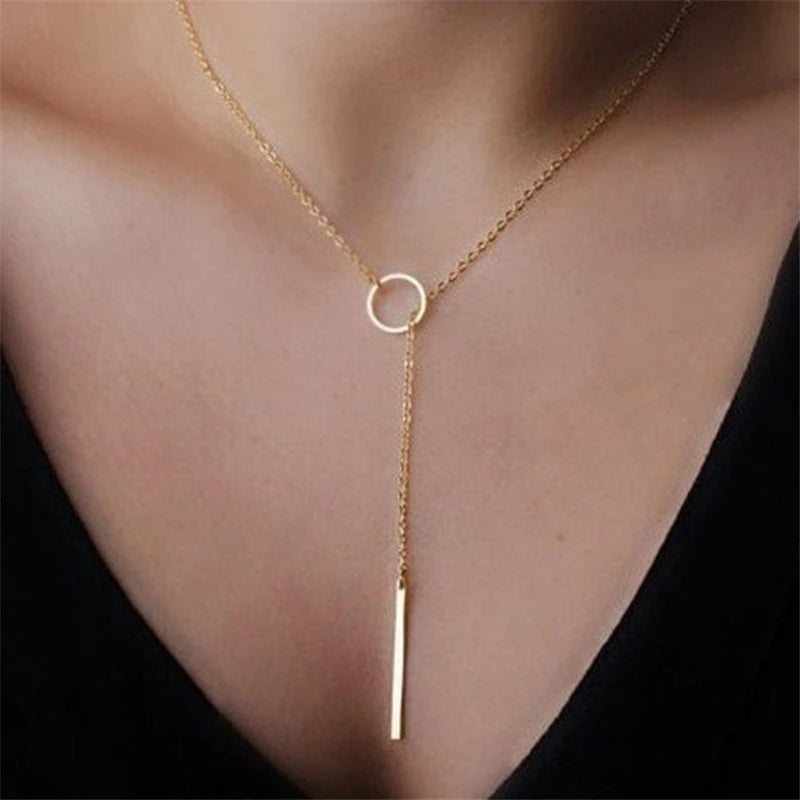 Minimal Circle Bar Lariat Necklace