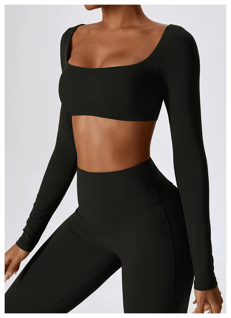 Long Sleeve Crop Top – Square Neck Activewear Top