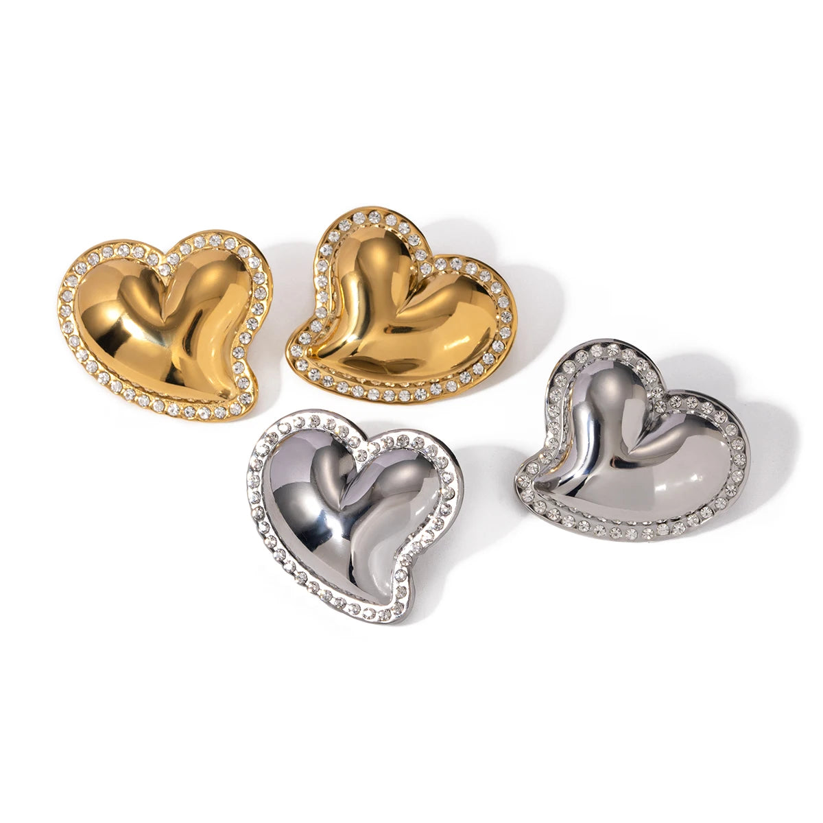 Puffed Heart Pavé Stud Earrings
