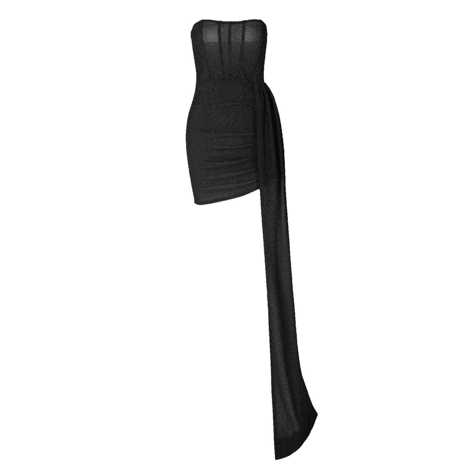 Strapless High-Slit Evening Dress
