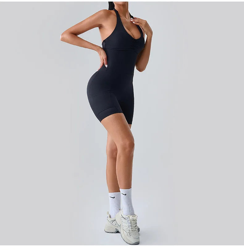 Open Back Ruched Athletic Jumpsuit