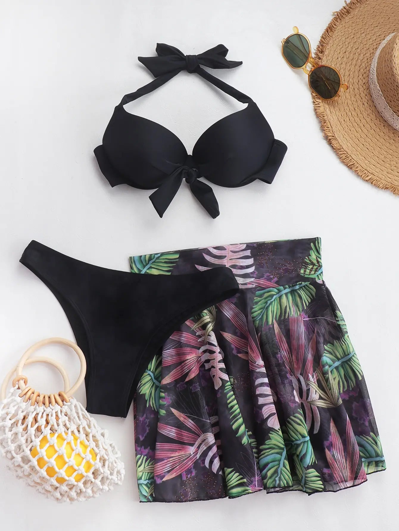 Tie-Front Bikini & Mini Skirt Set