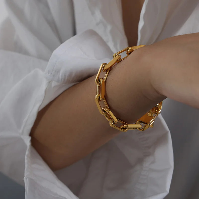 Gold Link Chain Necklace & Bracelet Set