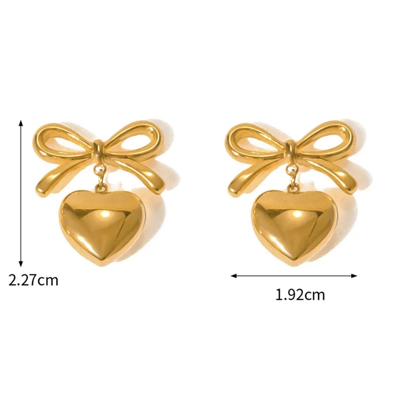 Bow Heart Drop Earrings