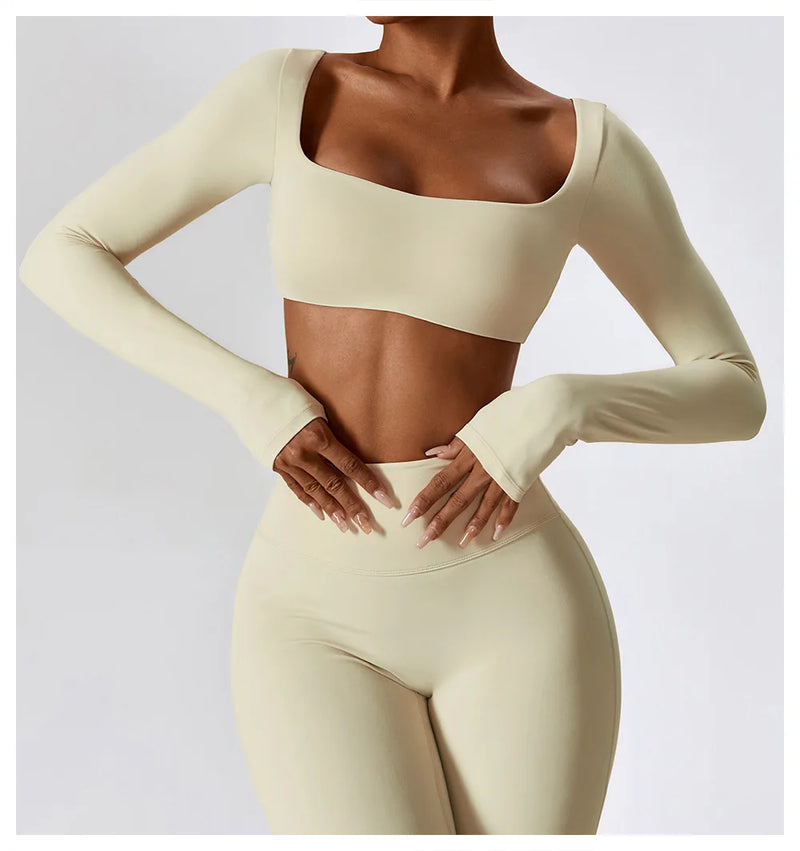 Long Sleeve Crop Top – Square Neck Activewear Top