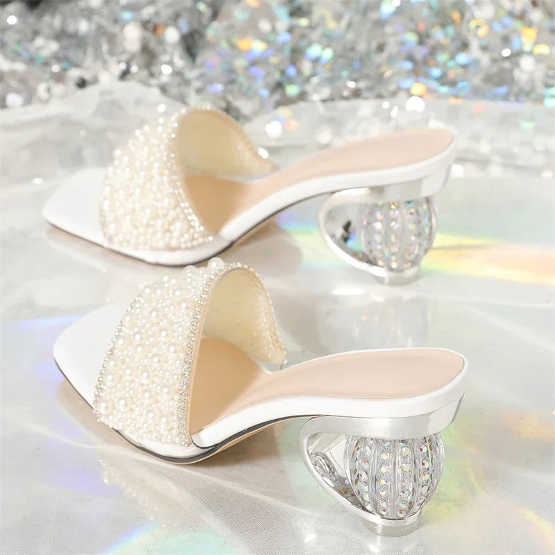 Pearl Embellished Mid-Heel Sandals