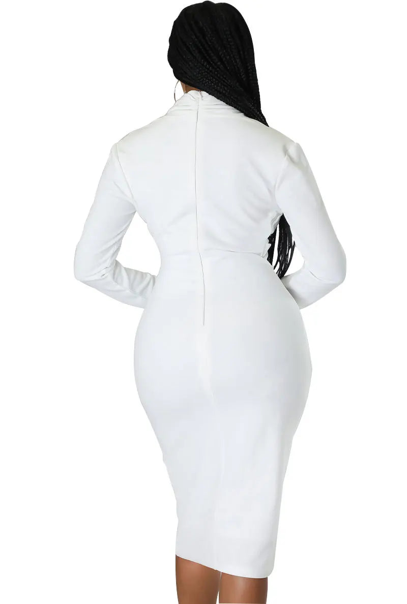 Elegant White Long Sleeve Bodycon Dress