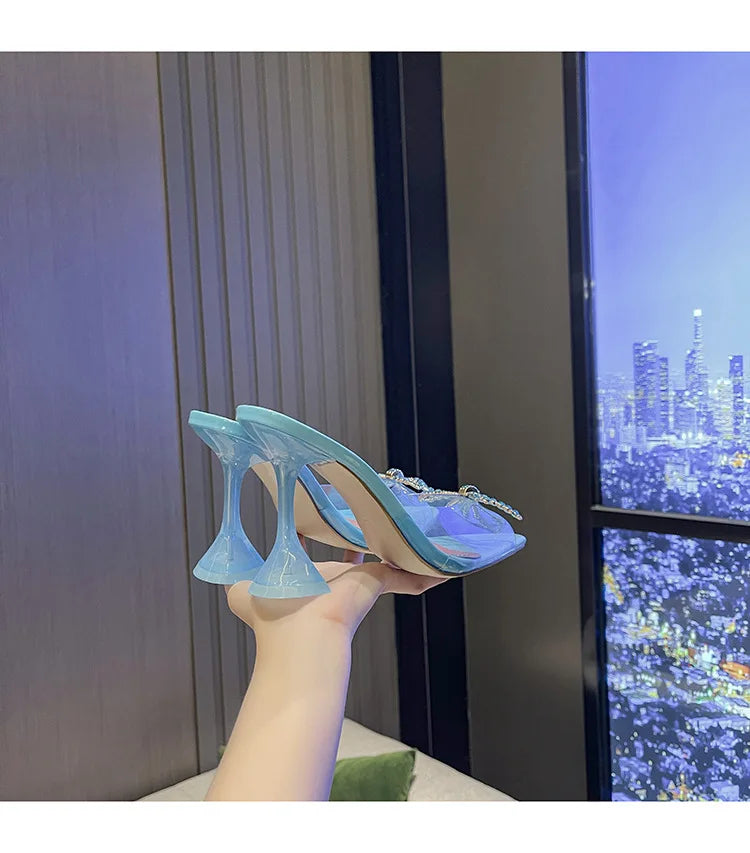 Crystal Bow Slip-On Heels