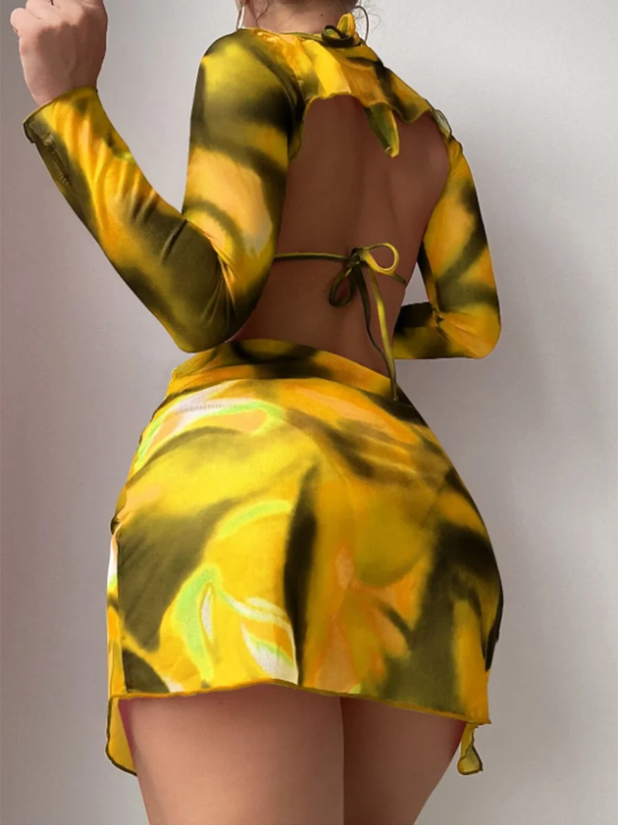 Abstract Print Three-Piece Skirt Set