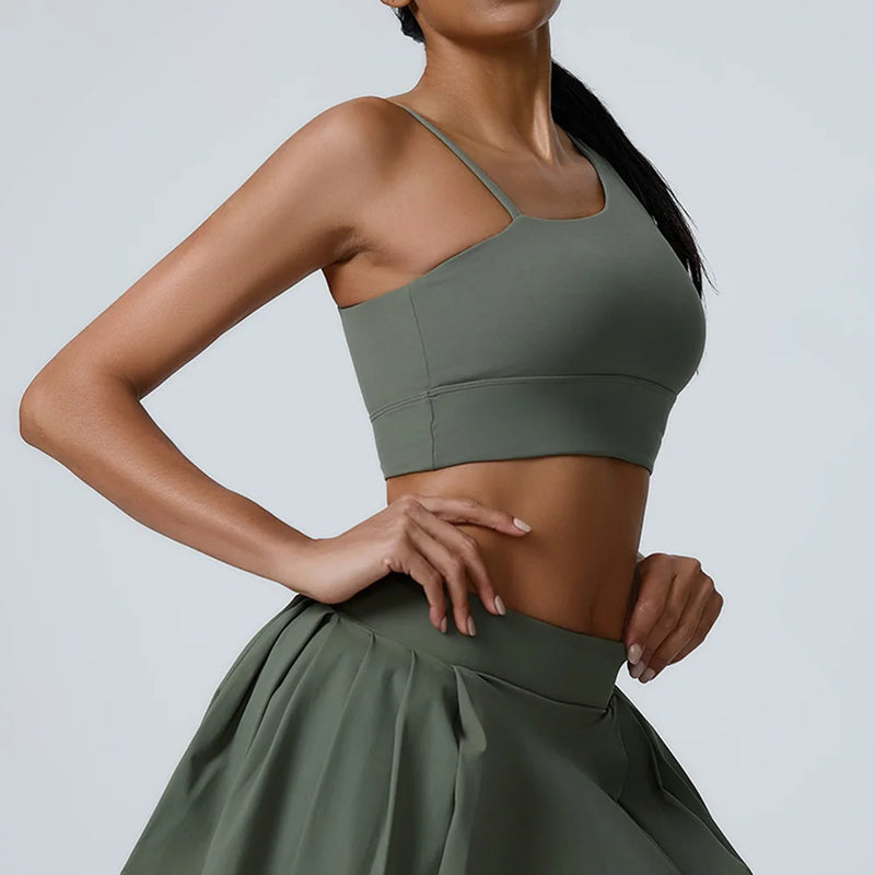 Asymmetric Sports Bra & Pleated Skirt Set