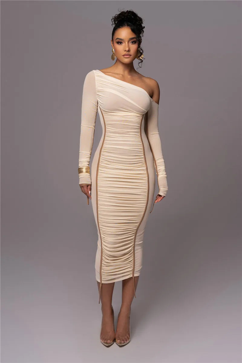 One-Shoulder Contour Mesh Dress