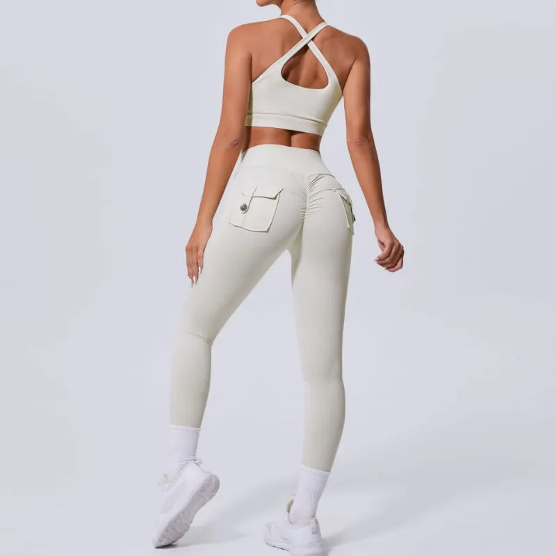 Cutout Sports Bra & High-Waist Pocket Leggings Set